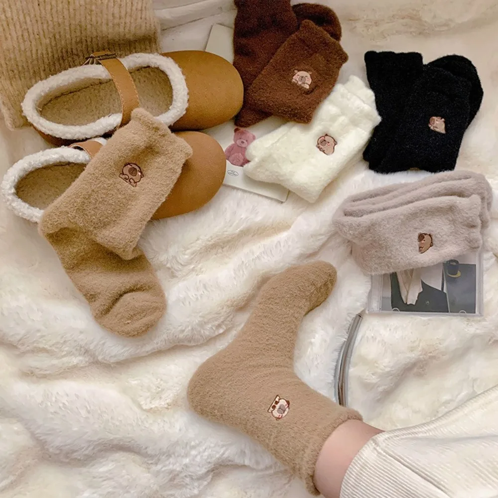 Casual Capybara Winter Socks Thermal Antiskid Mid Socks Warm Thick Double-sided Cashmere Socks Autumn Winter