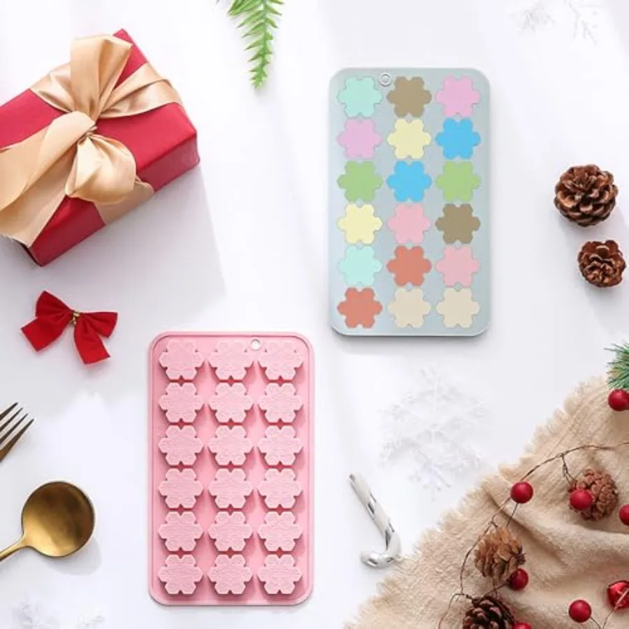 2 قطعة قوالب شوكولاتة عيد الميلاد ندفة الثلج قالب الحلوى شجرة عيد الميلاد الصغيرة قالب من السيليكون قوالب خبز عيد الميلاد لقصب حلوى جيلو