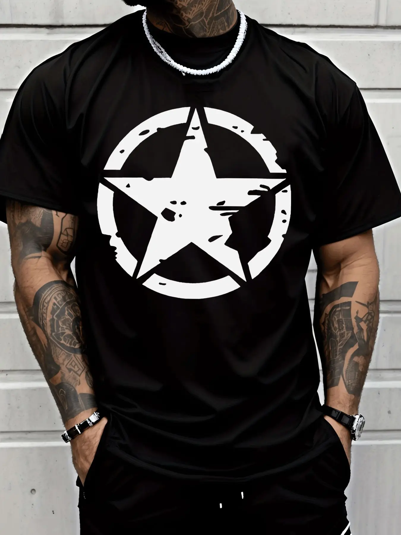 Mens Retro Star Graphic T Shirt Distressed Circle Star Streetwear Short Sleeve Cotton O Neck Hip Hop Casual Summer Tops For Men