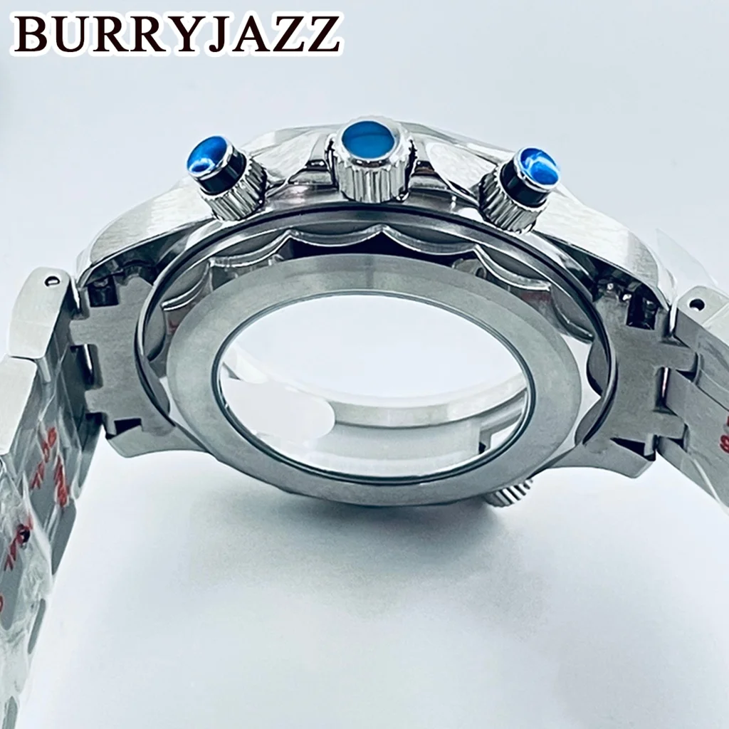 BURRYJAZZ 40Mm Seamaster 300 Casing Jam Tangan Cocok VK63 VK64 Multifungsi Kuarsa Chronograph Perak Casing Jam Tangan Kaca Safir