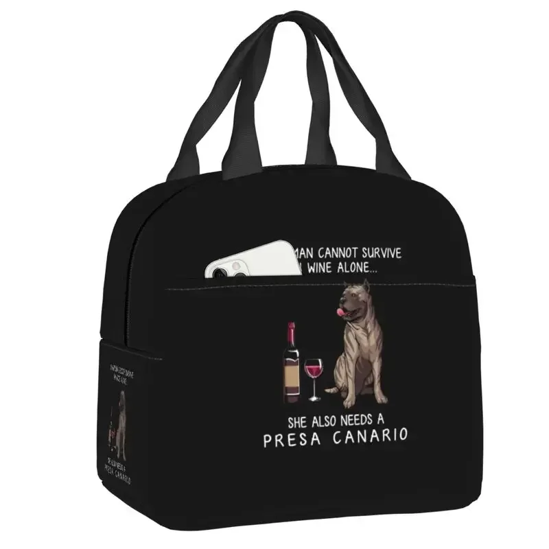 Bichon Frise And Wine Funny Dog Portable Lunch Box Waterproof Pet Puppy Thermal Cooler Food Insulated Lunch Bag Office Work