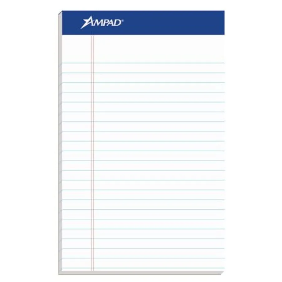 

5 x 8 Legal Pad, Medium Rule Writing Pads, Red Margin, White, 50 Sheets per Writing Pad, 12 Pack 20-304