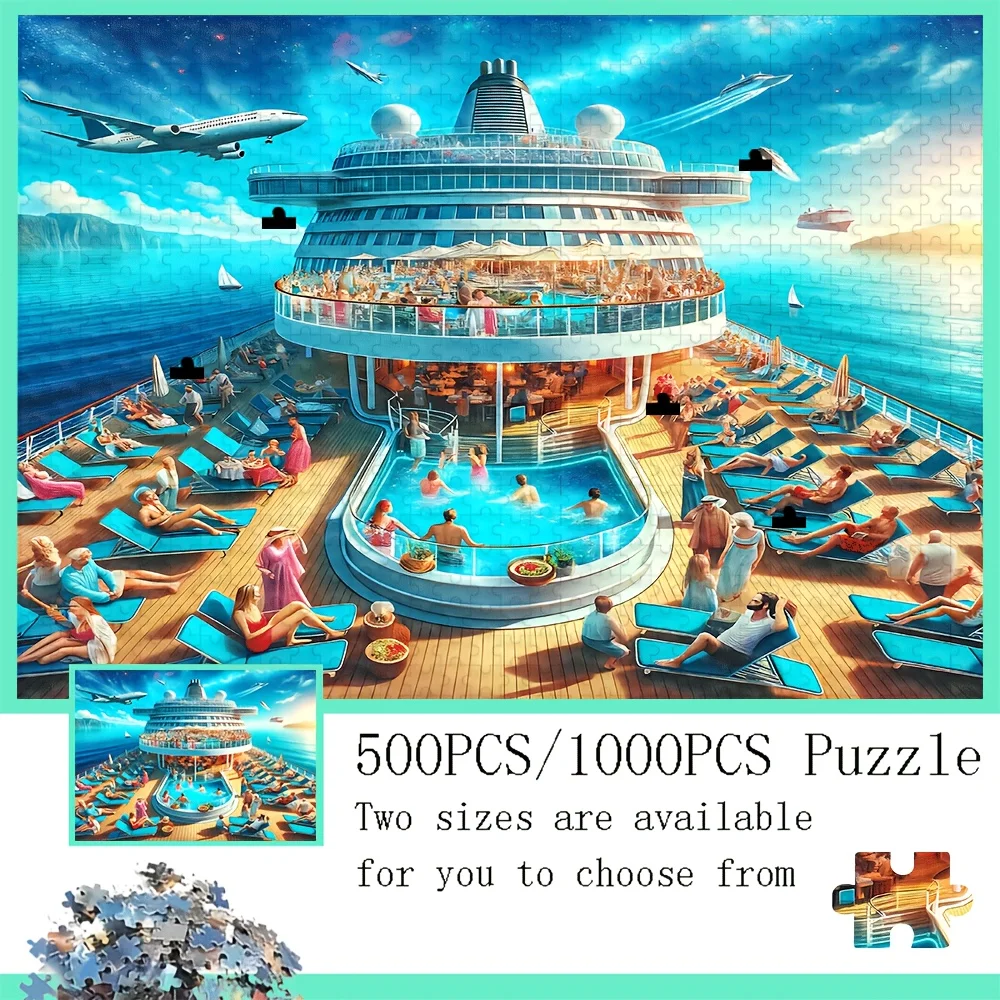 

500/1000 PCS Jigsaw Puzzle Landscape Tropical Cruise Liner Pool Party Diy for Adults Beginners , Gifts Home Decoration Games