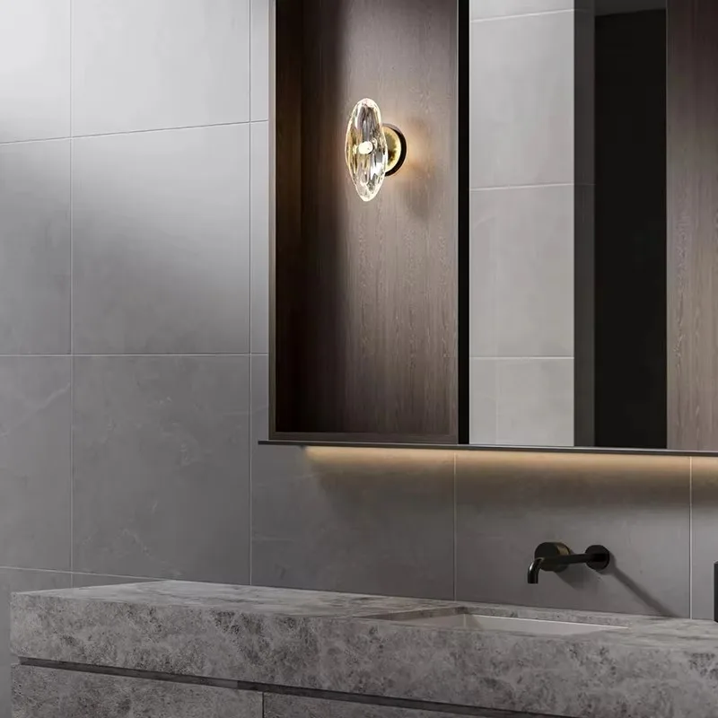 Indoor modern warm white brass handmade LED irregular glass art wall lamp, suitable for home offices