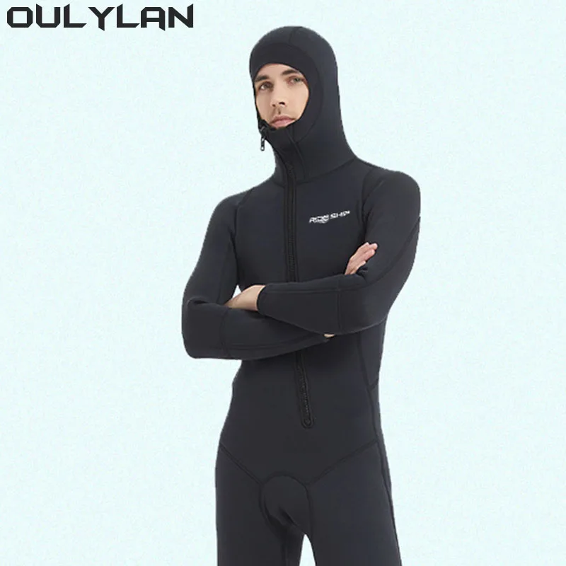 Oulylan Long Sleeve Hooded 3MM Neoprene Wetsuit Men Women Diving Suit for Snorkeling Scuba Diving Swimming  Front Zipper Wetsuit