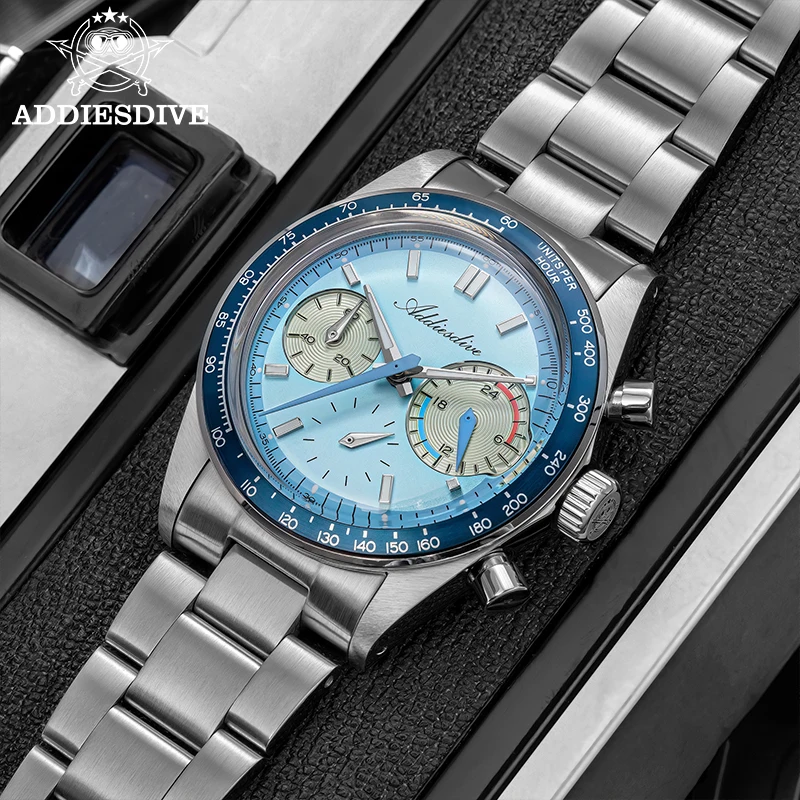 

ADDIESDVIE AD2539 Quartz Watch Men Chronograph Watch VK63 316L Stainless Steel 10Bar Waterproof Steel Strap BGW9 Super Luminous