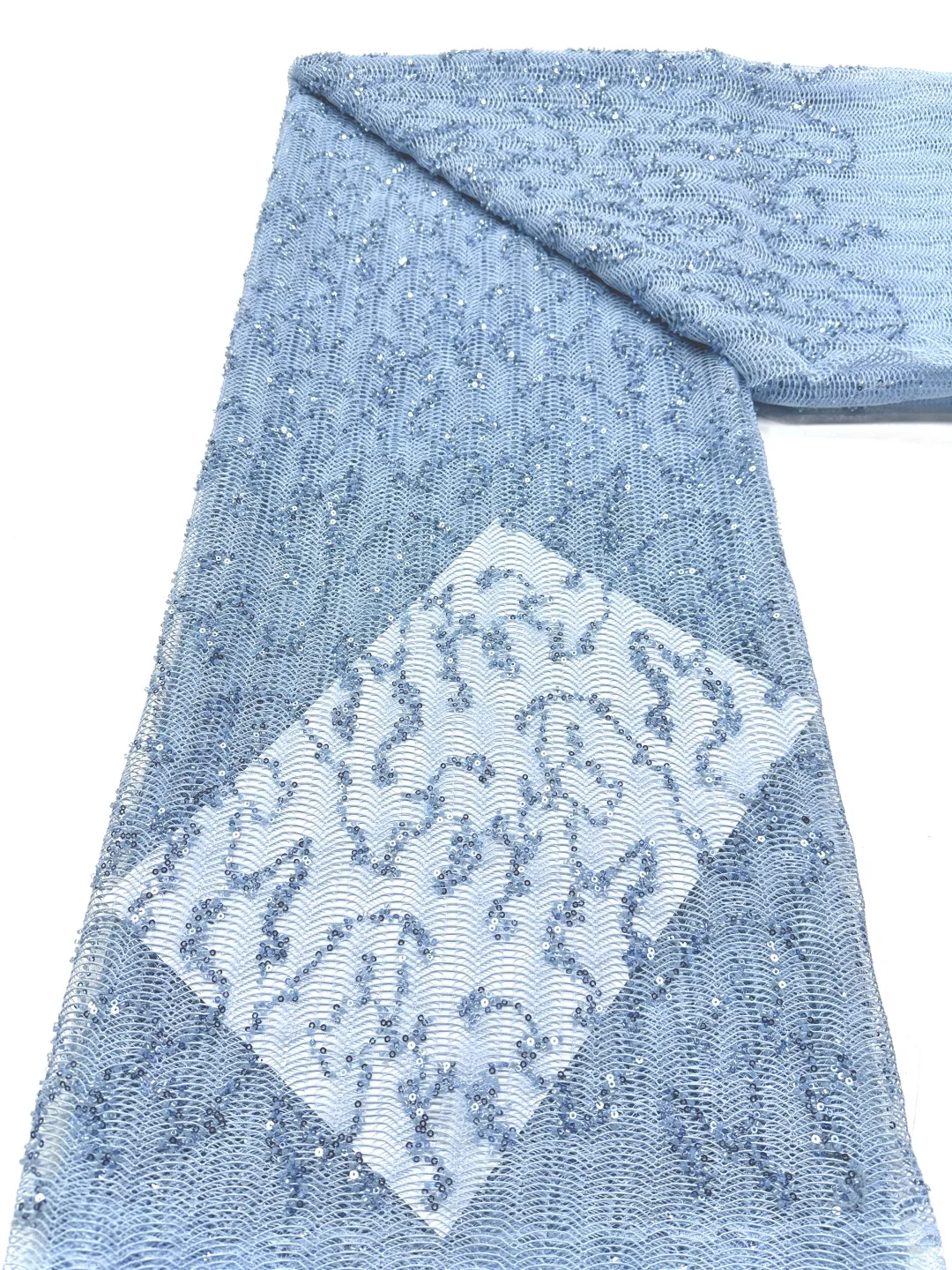 Blue Color African Sequined Beaded Lace Fabric 2026 High Quality Nigerian Lace Fabric 5 Yards Handmade Fabrics for Woman Party