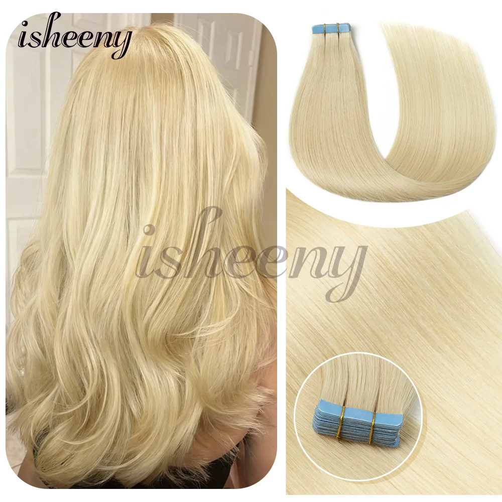 

Ишеени # 60 Светлая лента для наращивания человеческих волос, натуральные прямые машинные волосы Remy, 20 дюймов, легко носить и снимать для женщин