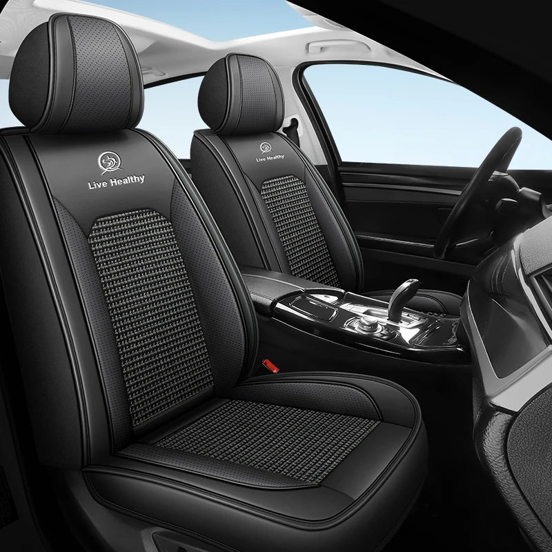 

Front Row Double Seats, Luxurious Ice Silk and Pu Leather Stitching, Universal Full-Cover Car Seat Covers, Breathable and Wear-Resistant, Soft and Comfortable, Suitable for All Seasons, Easy to Clean and Maintain, Fits the Seats Well, with Three-Dimension