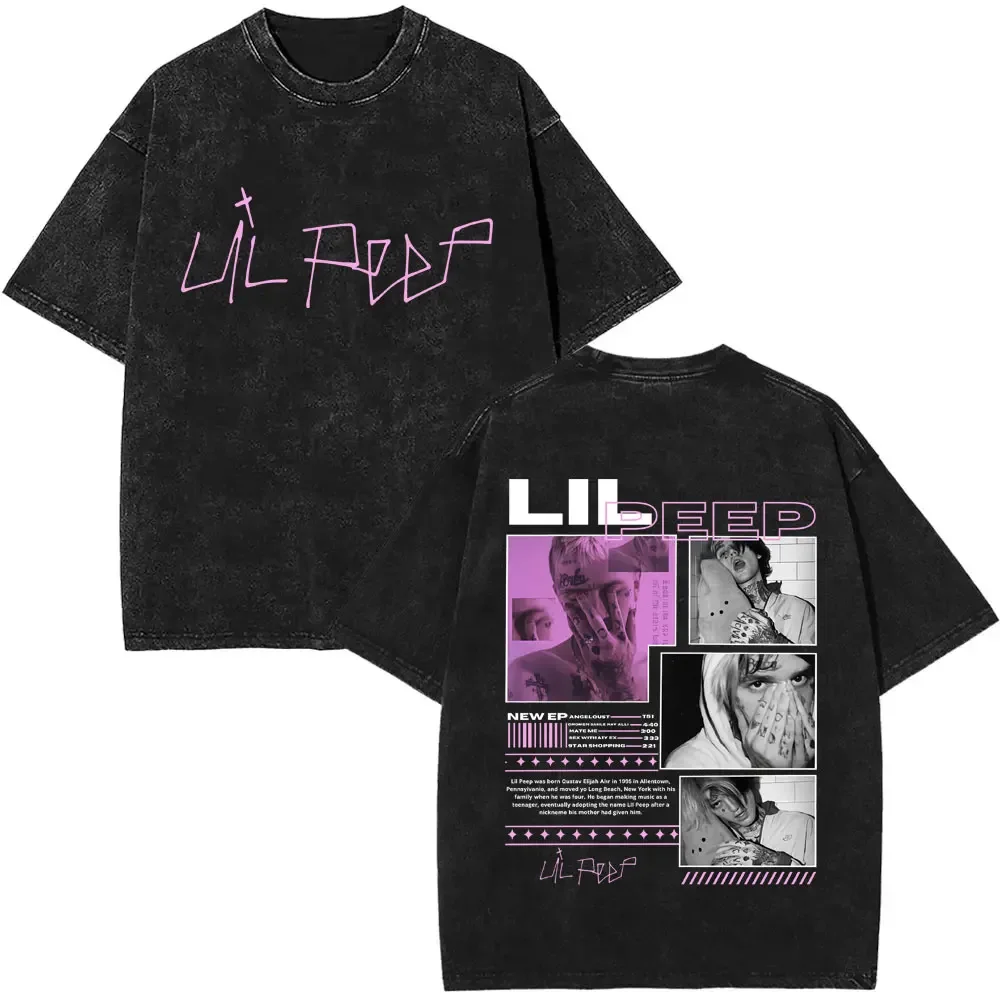 غسلها خمر مغني الراب ليل اللمحة مزدوجة الوجهين طباعة تي شيرت الرجال النساء موضة الهيب هوب المتضخم قصيرة الأكمام تي شيرت الشارع الشهير #4