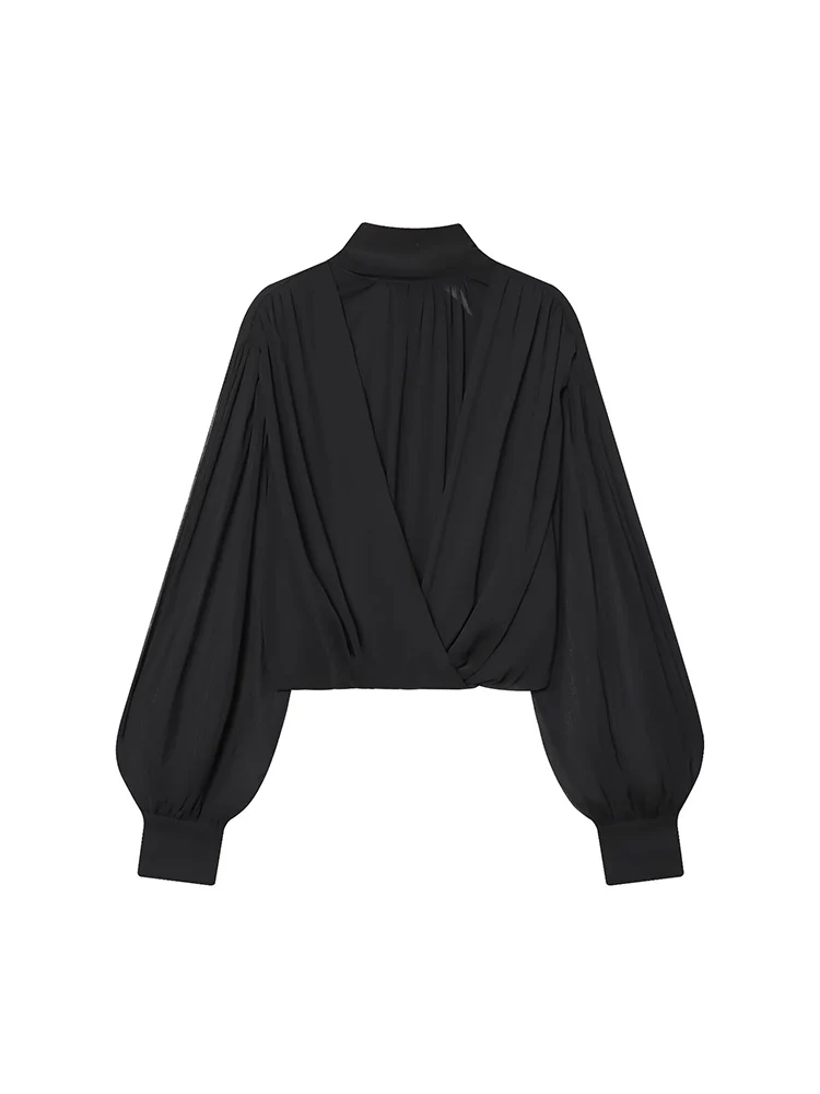 ربيع جديد المرأة قميص شيك الدانتيل يصل الرسن طوق موضة أنيقة طويلة الأكمام بلايز الصلبة الإناث مثير شير شارع العليا بلوزة #3