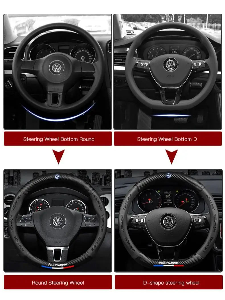 Car Steering Wheel Cover Anti Slip Carbon Fibre Steer Handle Caps For VW GTI Polo Golf Passat Tiguan Arteon Touareg Taigo Caddy