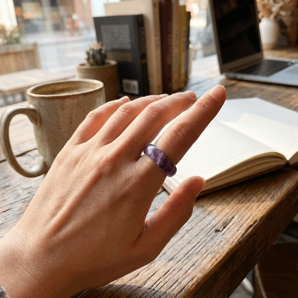 Daily Elegant Crystal Stone Band Rings Obsidian Stone Solid Design Minimalist Ring Natural Crystal All-match Jewelry Men