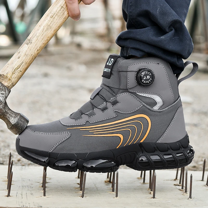

Men Casual High Top Shoes with Flat Bottom Anti Smashing Anti Piercing Steel Toe Shoes Comfortable Breathable Men Shoes