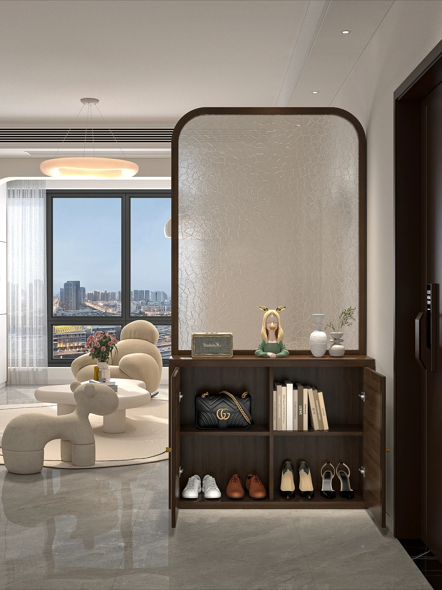 Entrance Cabinet Living Room Partition Block Screen Cabinet Water Ripple Glass Entrance Partition Screens