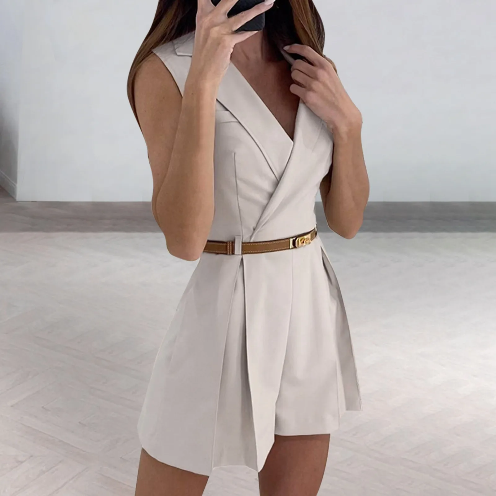 

Women's Elegant Jumpsuit Summer Temperament Deep V Neck Wide Lege Shorts Casual Romper Without Belt Office Lady Wasited Overall