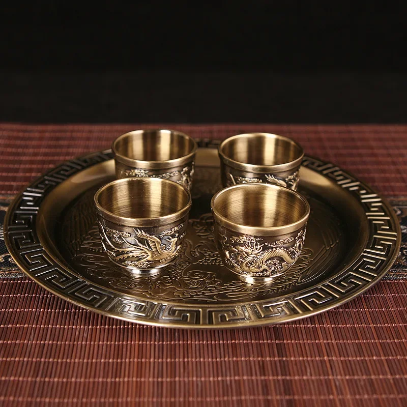 Metal tea set, teapot, dragon and phoenix creative retro kung fu tea with tray, home gift box, office set