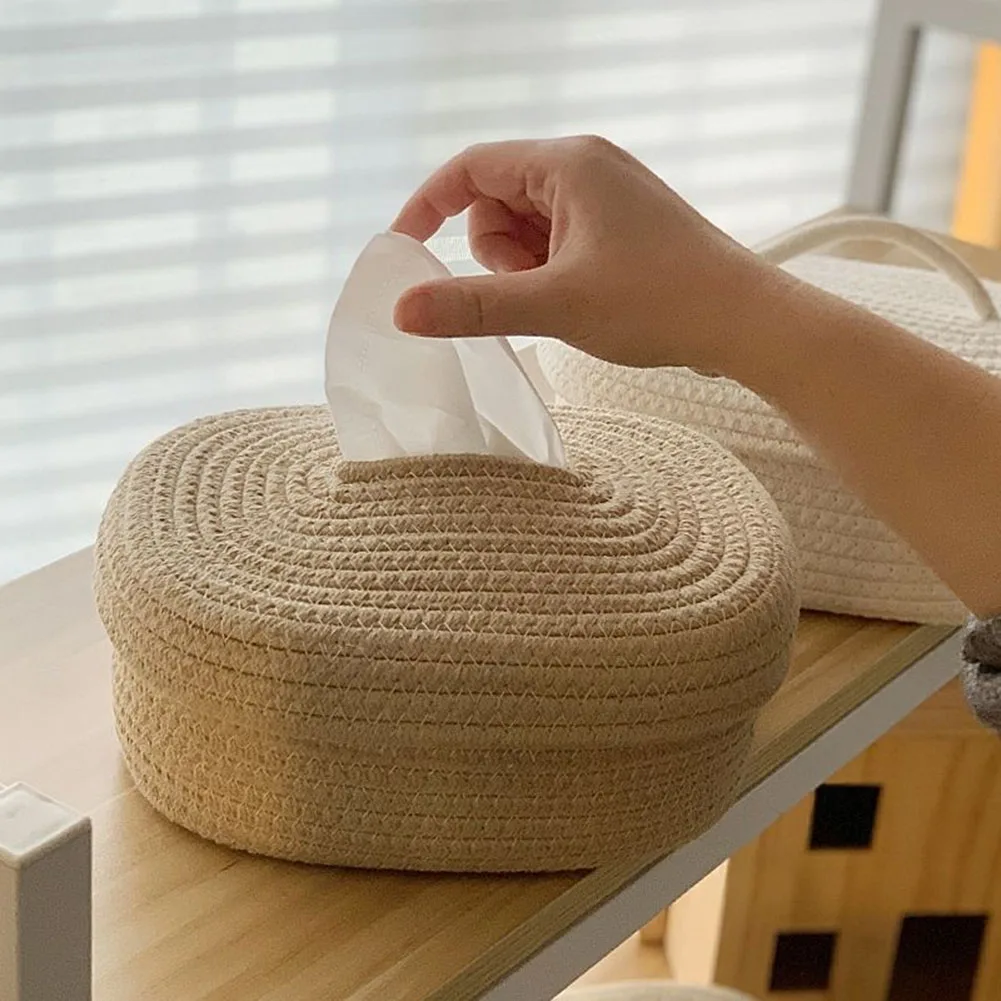 Handmade Nordic Style Tissue Box Rectangular Design Cotton and Hemp Threads Keep Your Tissues Neat and within Reach