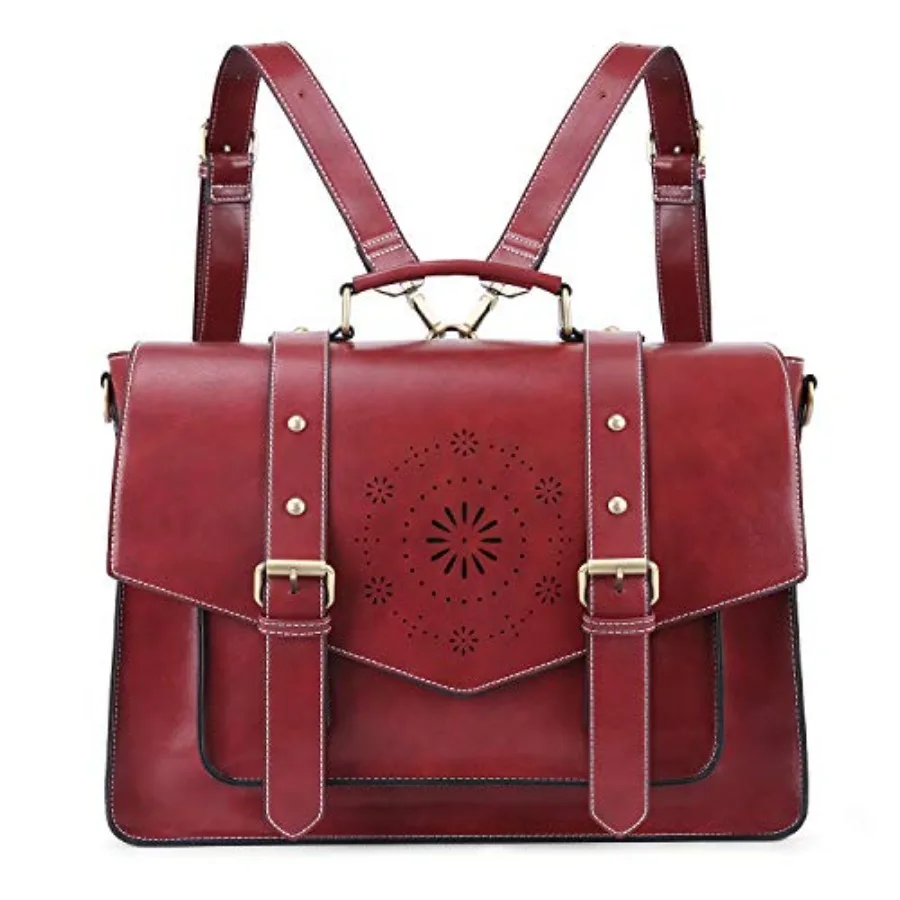 Backpack for Women Briefcase Messenger Laptop Bag Vegan Leather Satchel Work Bags Fits 15.6 inch Laptops Red