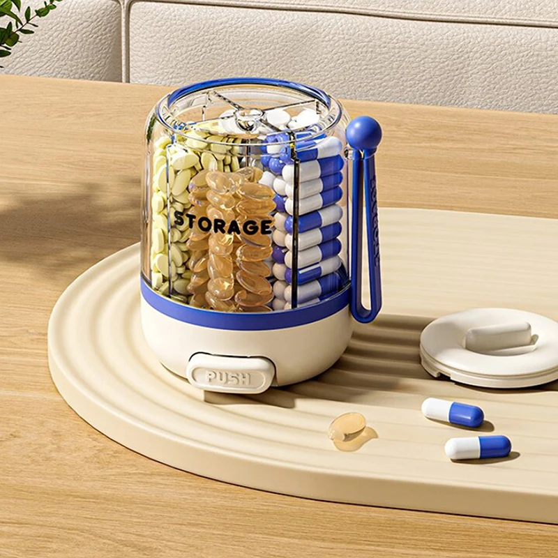

【Happy】Круглая коробка для таблеток с 4 отделениями, мини-портативный органайзер для ежедневного хранения лекарств, контейнер для таблеток