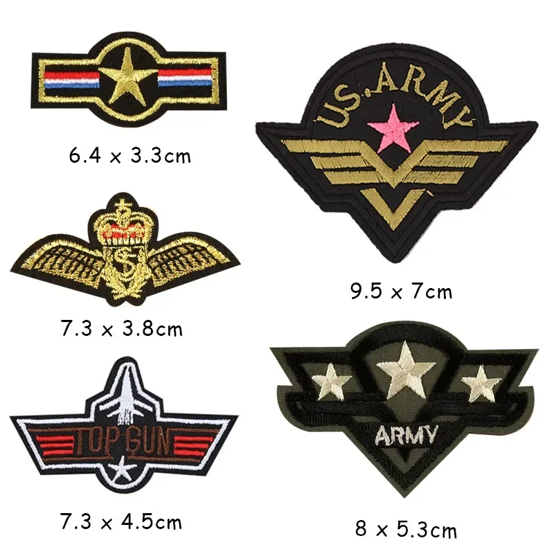 Green Emblem Iron on Patches for Clothing Jeans Jacket Embroidery Star Applique Clothes Sticker Eagle Armband Stripes Badge