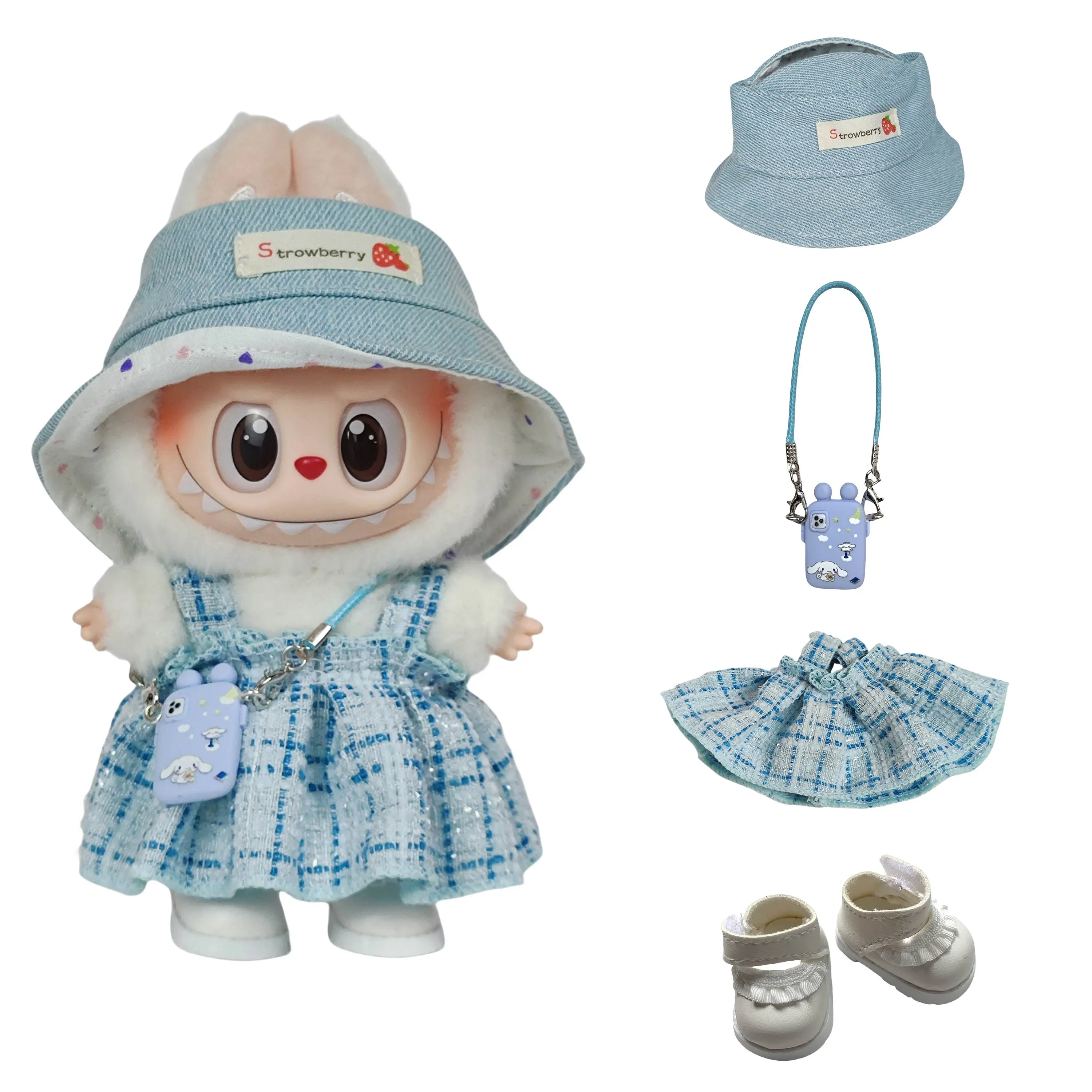 

Labubu 17cm Blue Dream Dress - Cerulean Tiered Tulle Gown W/Silver Star Details | Magical Princess Doll Outfit