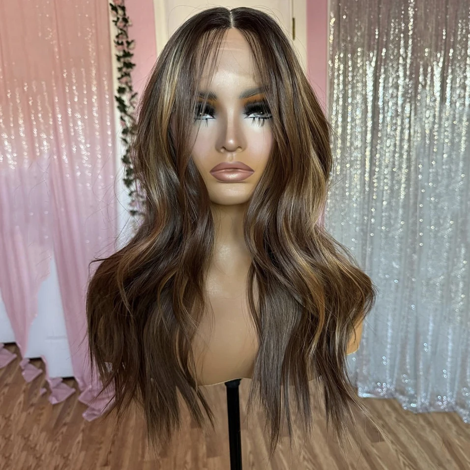 13x6 Highlight Ombre Wave Lace Front Human Hair Wigs Honey Blonde Colored Brown Roots 5x5 Silk Top Closure Wigs For Black Women