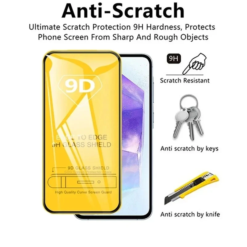 9D Tempered Glass For Samsung A55 A15 A54 A34 A13 A14 A53 A52 A12 A33 A23 A32 A73 A03 A50 A70 A21S Screen Protector + Lens Film
