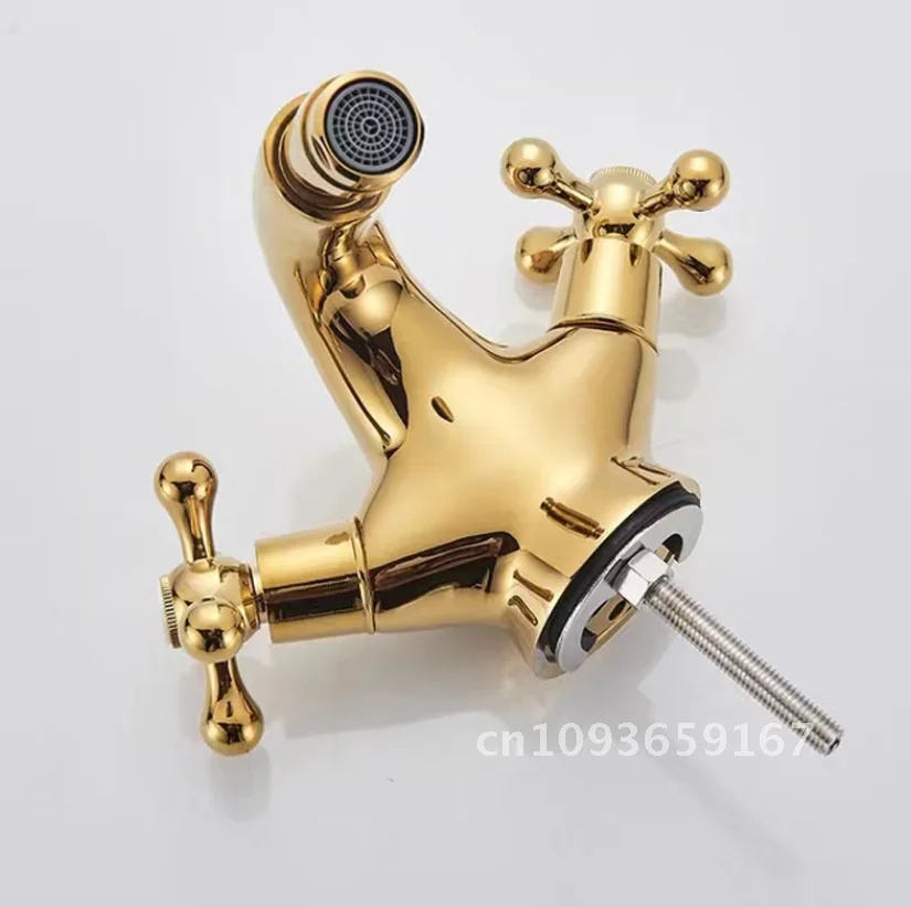 

Gold Bidet Water Two Swivel Handles Water Bathroom Deck Single Faucet Brass Mounted Sink Mixer Hole Tap