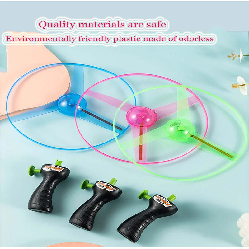 1pc Funny Spinning Flyer Luminous UFO Flying Saucer LED Light Handle Flash Parent-child Interactive Toys for Kids Outdoor Game