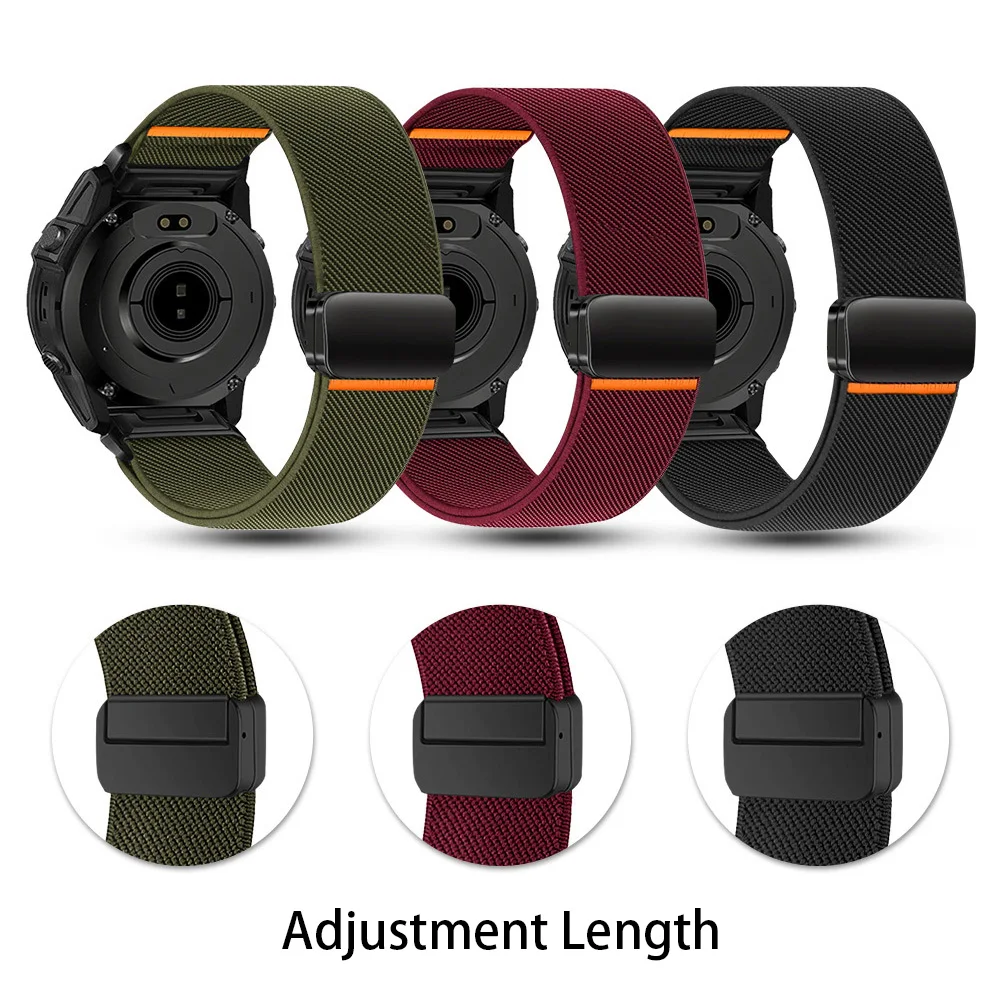 Elastic Nylon Watch Strap for Garmin Quickfit Fenix 6 7 8 Magnetic Buckle 20mm 22mm 26mm Quatix Tactix Sport Watchband view 2