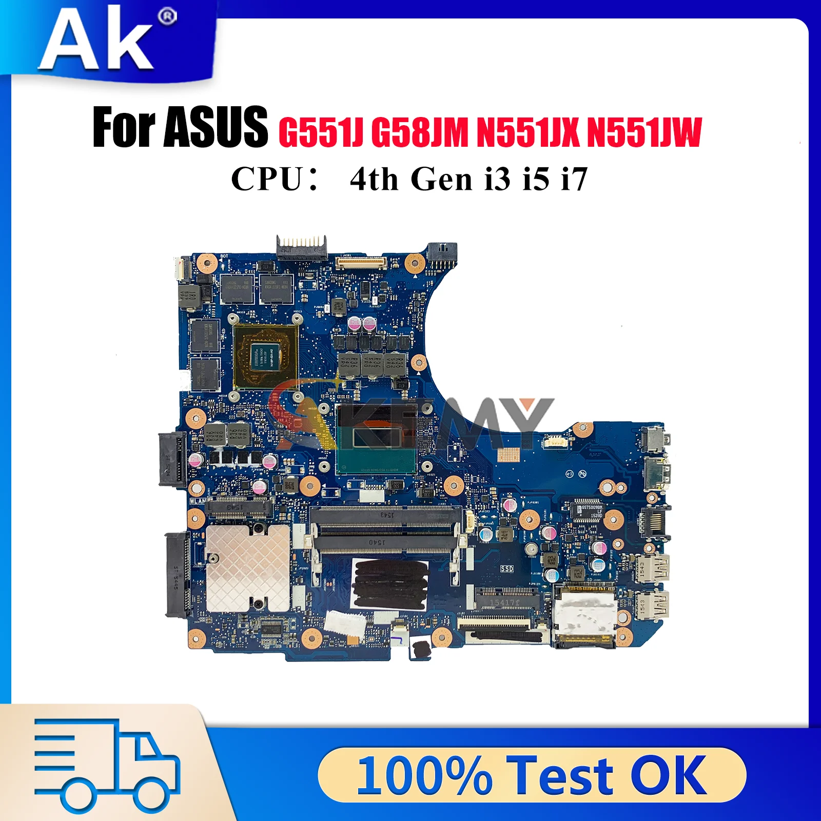

N551JM Laptop Motherboard For ASUS ROG N551JX G58JM G551J N551JB N551JW N551JK N551J N551JM N551JQ Mainboard With i3 i5 i7 CPU