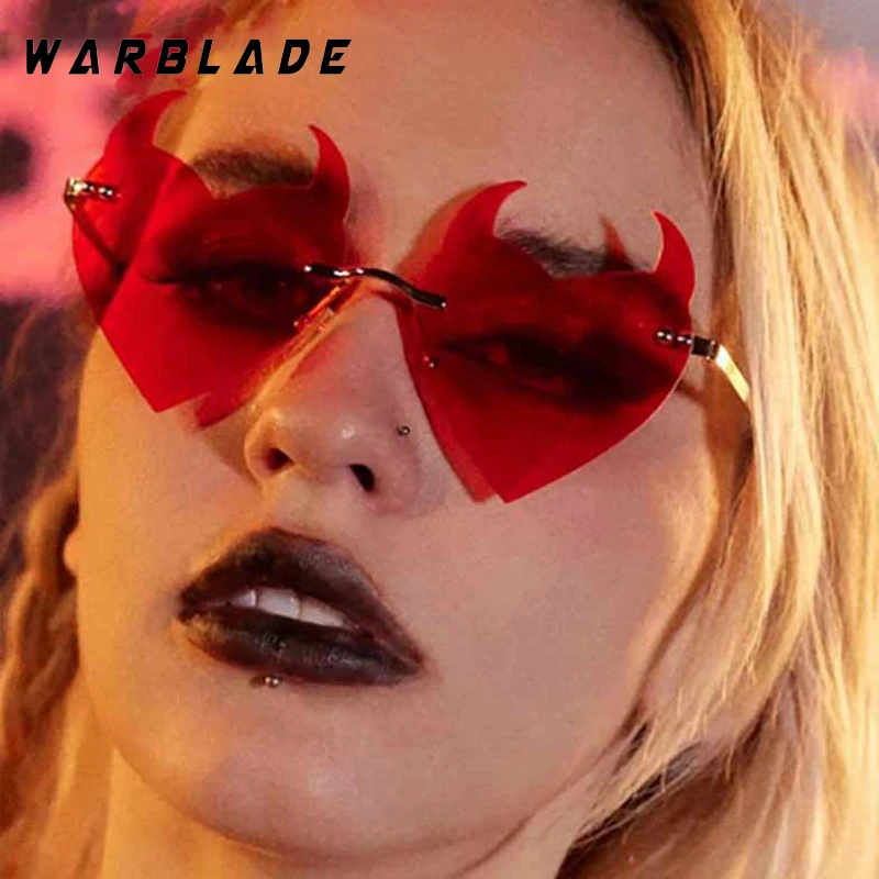 

Trend Rimless Devil Ear Heart Shape Women Sunglasses Design Brand Men Sunglass Party Traveling Multi-color Lenses Eyewear UV400