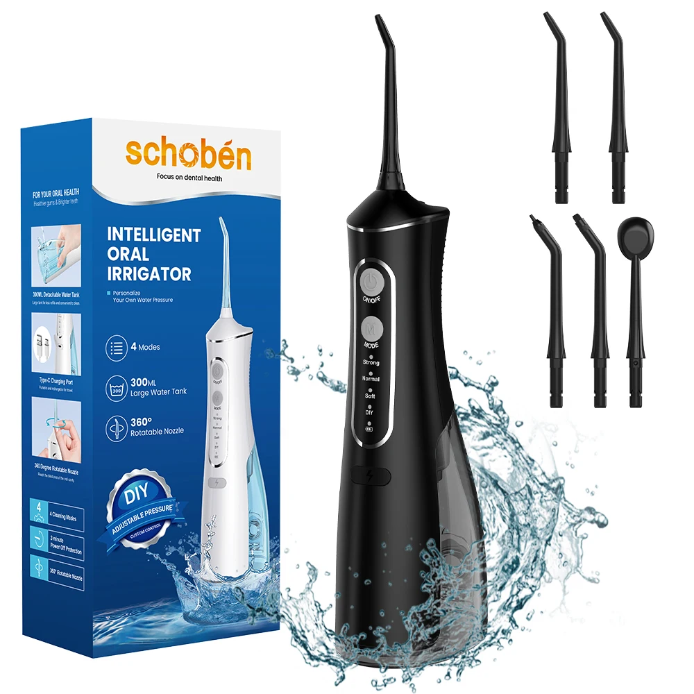 

Portable Cordless Water Flosser USB Rechargeable Water Jet Floss Tooth Pick 5 Jet Tip 300ml 4 Modes Teeth Clean for Travel