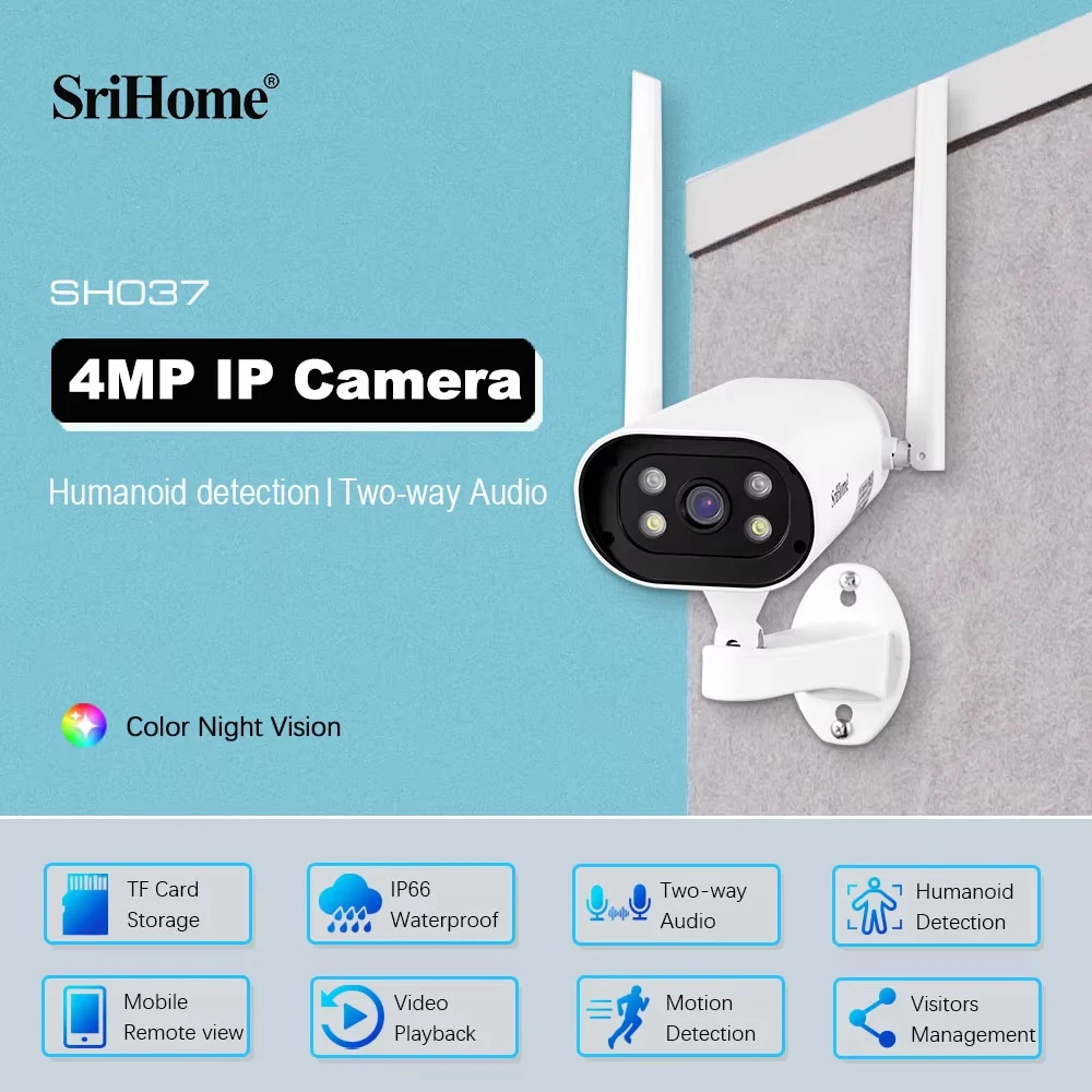 srihome protecao de seguranca camera ip wifi 40mp 24ghz 5ghz ao ar livre ip66 a prova dip66 agua cor visao noturna audio bidirecional sh037 01