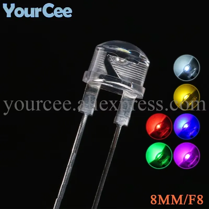 50pcs/20pcs 5mm 8mm F5 F8 Straw Hat LED Diode Bright Clear Emerald-green Red White Pink Purple Yellow Blue Light Emitting Diode