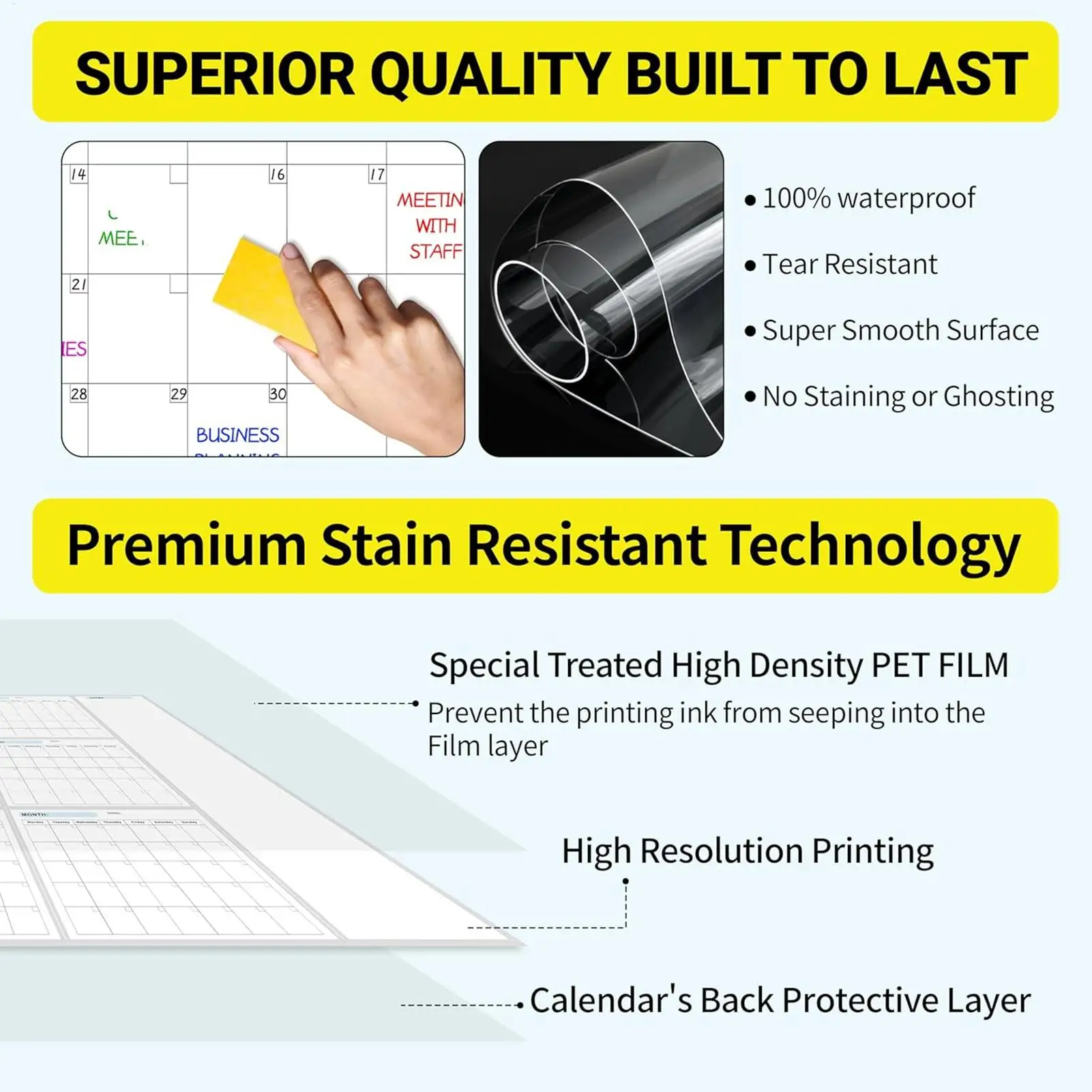 Calendario da parete annuale vuoto cancellabile Poster Agenda da parete annuale cancellabile a umido e a secco Calendario da parete gigante con listini e note di cose da fare