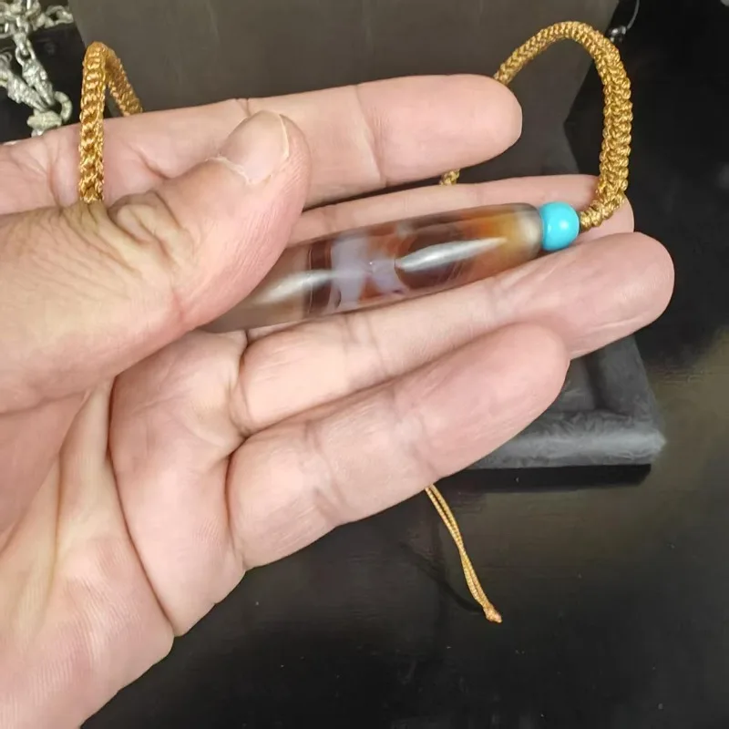 Natural Banded Agate Curved Pendant Necklace Unisex Hand Braided Rope With Turquoise Beads Boho Ethnic Stone Jewelry Gift