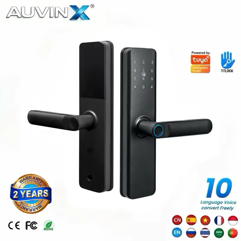 Auvinx Tuya TTLock Smart door lock Fechadura Cerradura Inteligente with APP fingerprint digital password, suitable for