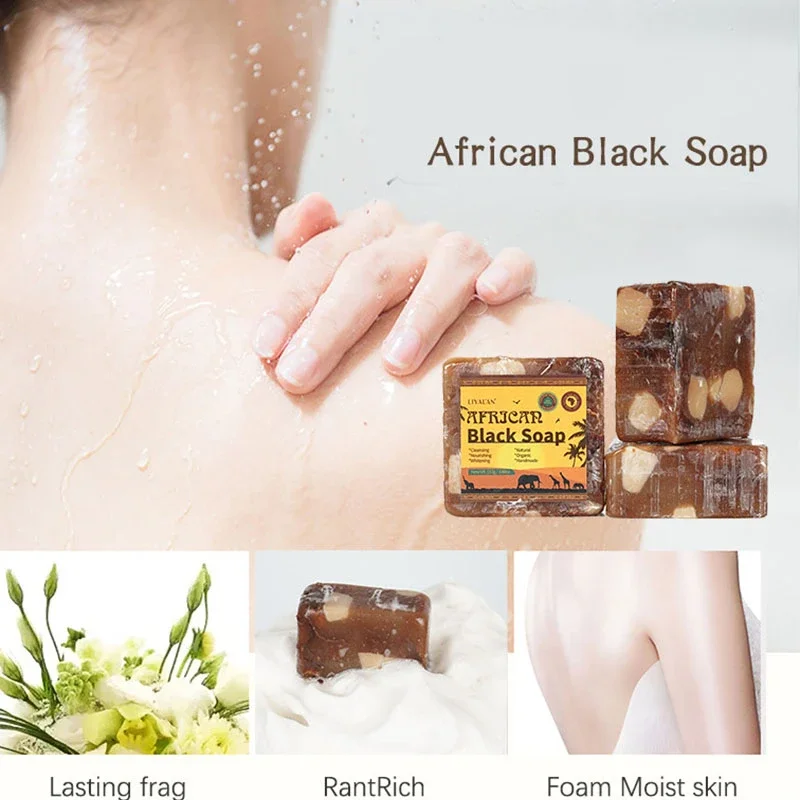 

African Black Soap Body Cleansing Moisturizing Nourishing Acne Brightening Complexion Bath Soap Black Handmade Soap Freeshipping