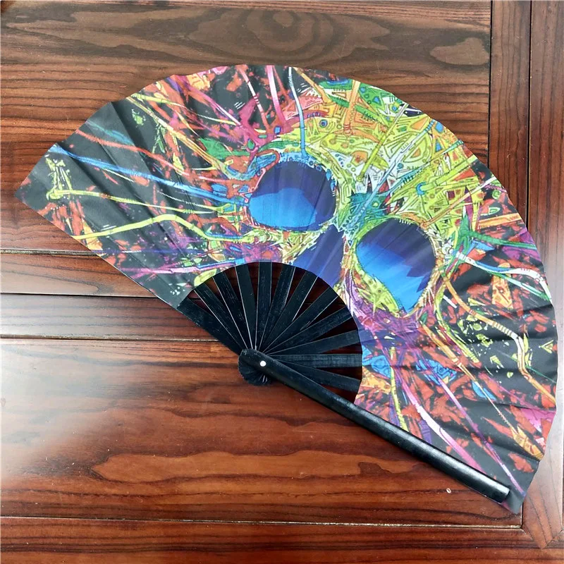 34cm Large Kung Fu Fan Loud Bamboo Folding Fan Craft Gifts Stage Performance Dance Party Photography Props Leopard Grain Fan