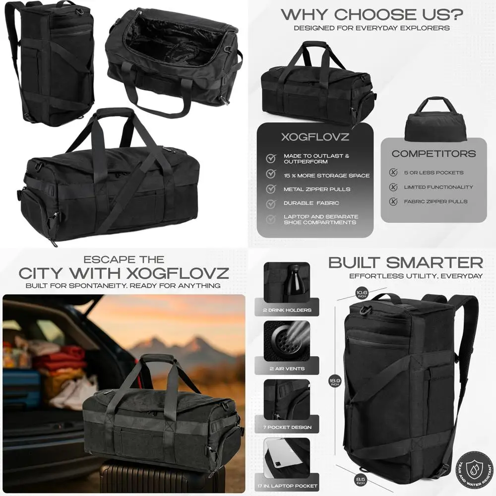 

All-in-One Backpack with Shoe Compartment, Laptop Pocket, Drink Holder, and Ventilated Side for Gym & Travel