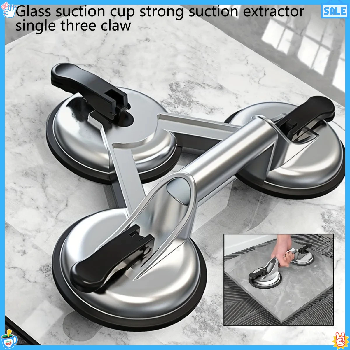 

Heavy-duty aluminum glass suction cup - vacuum lifting bracket with strong suction, for lifting glass/car windshields.