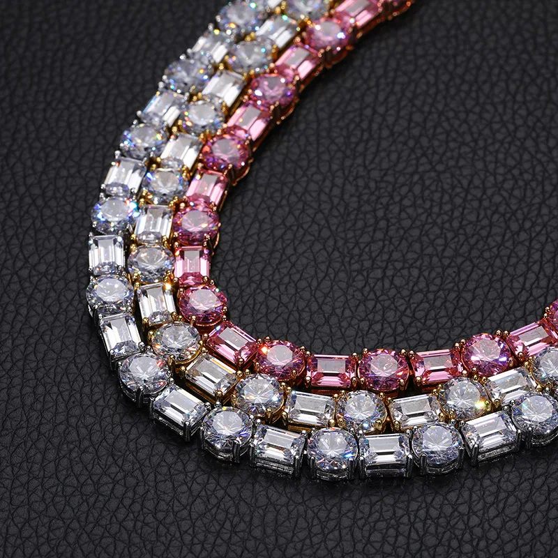 

Белый/розовый CZ Stone Paved Hip Hop Bling Iced Out 1-рядный теннисный звено-цепочка-чокеры для мужчин и женщин, ювелирные изделия, Прямая доставка