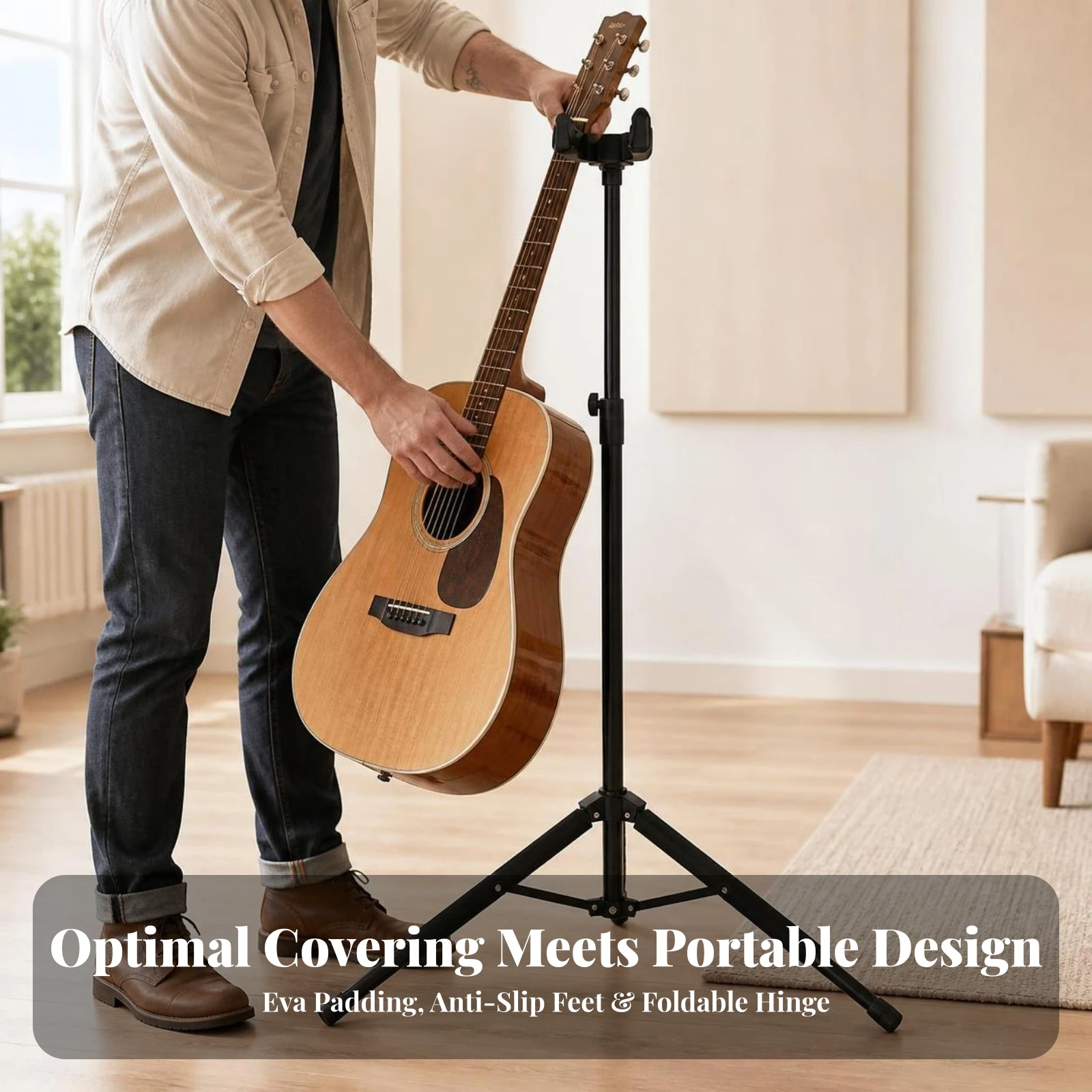 Guitar Stand with Gravity Lock Portable Tripod Guitar Stand Space-Saving Stable for Guitarists, Home Studio, Stage