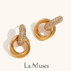 La. Muses White Zircon Circular Ring Splicing C-shaped Stainless steel Women's Earrings Fashion Daily Waterproof Jewelry Gifts