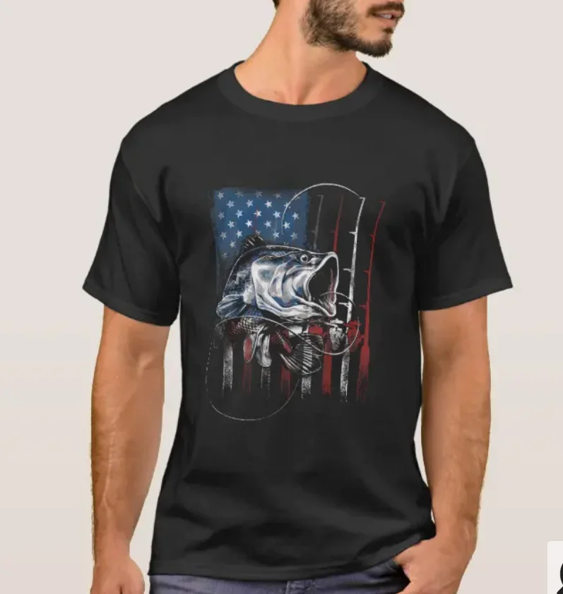 

Vintage American Flag Bass Fish Fishing Angler T-Shirt. Summer Cotton Short Sleeve O-Neck Mens T Shirt New S-3XL