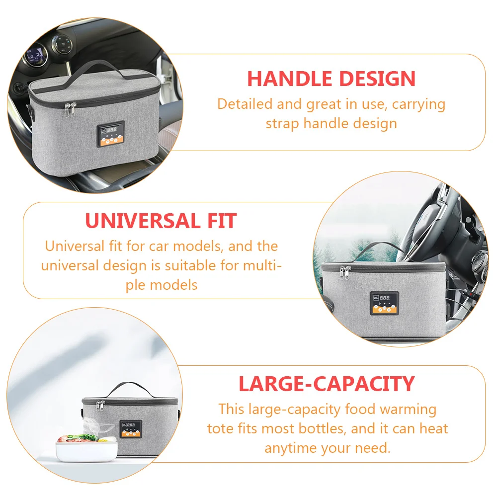

Electric Heating Bag Baby Bottle Warmer Grey Tote Large Capacity Food Warming Insulation Storage Heater Car Universal Outdoor