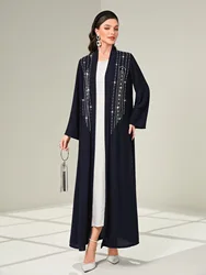 Kardigan Abaya dla kobiet Maroko Party Dress Diamond Abayas Solid Muslim Dresses Eid Caftan Evening Dress Long Robes Vestidos