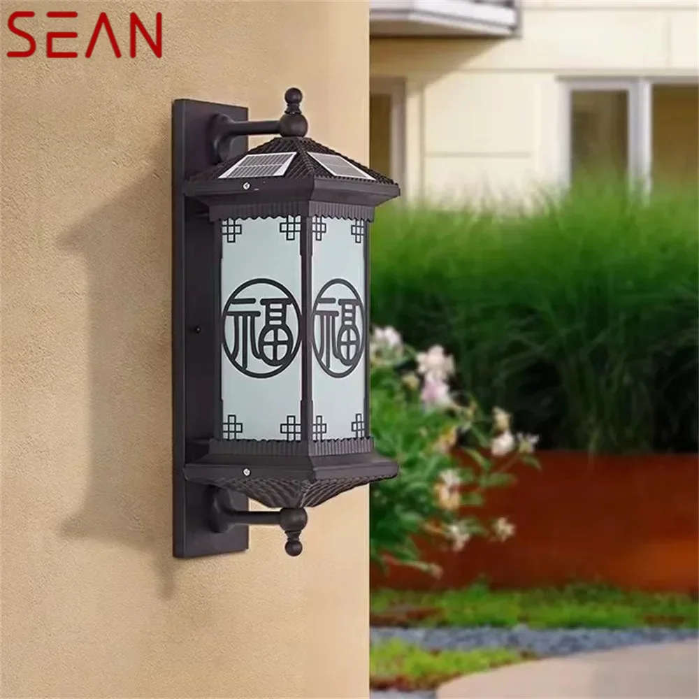 SEAN Outdoor Solar Wall Sconces Light LED Chinese Style Waterproof Vintage Lamp for Home Balcony Decoration